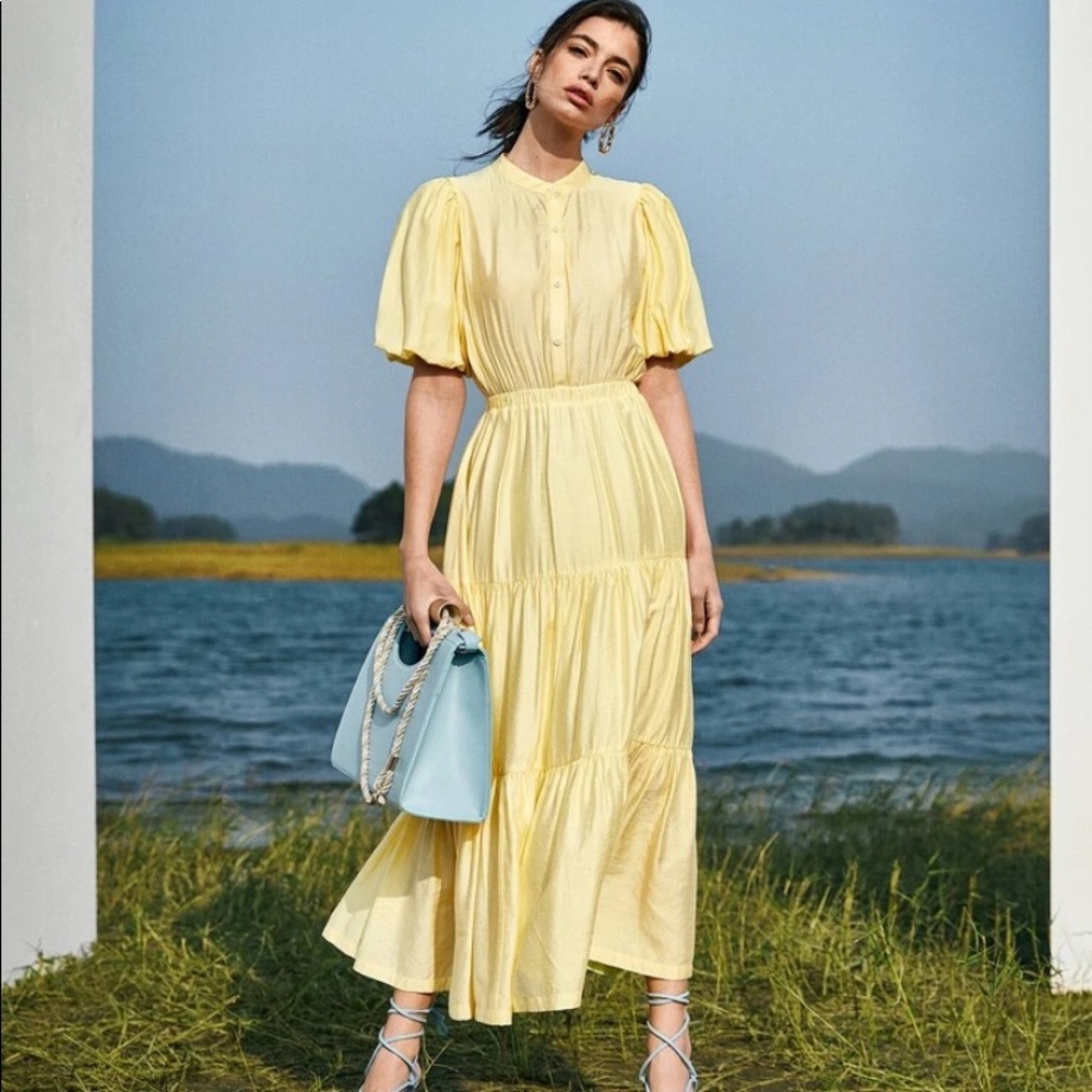 Pale Yellow Flounce hem dress maxi